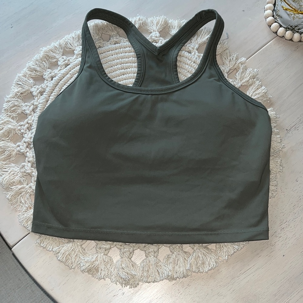 Long Line Olive Green Sports Bra